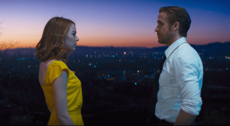 Emma Stone and Ryan Gosling as Mia and Sebastian in 